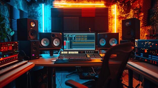 ai-generated-interior-of-a-recording-studio-with-lots-of-equipment-ai-generative-photo